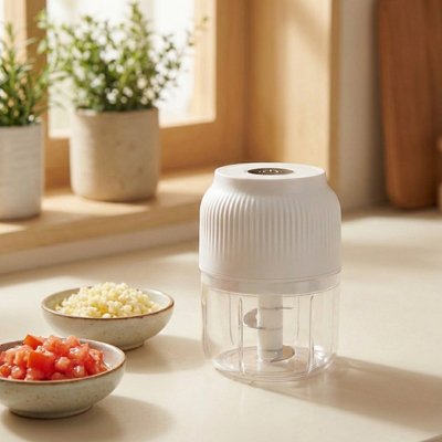 Mini hachoir électrique sur la table de cuisine