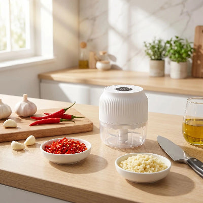 Mini hachoir electrique blanc sur table