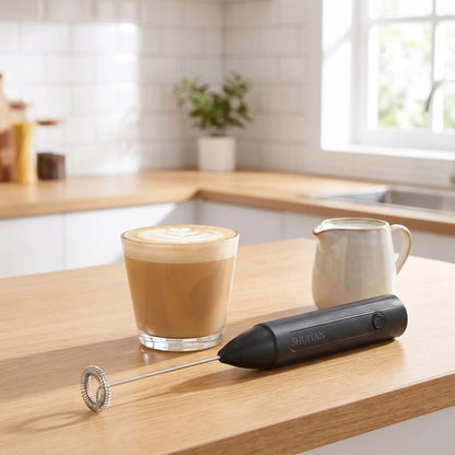 Mousseur à lait avec un verre de café