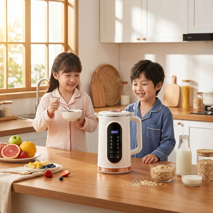 deux enfants utilisant blender chauffant