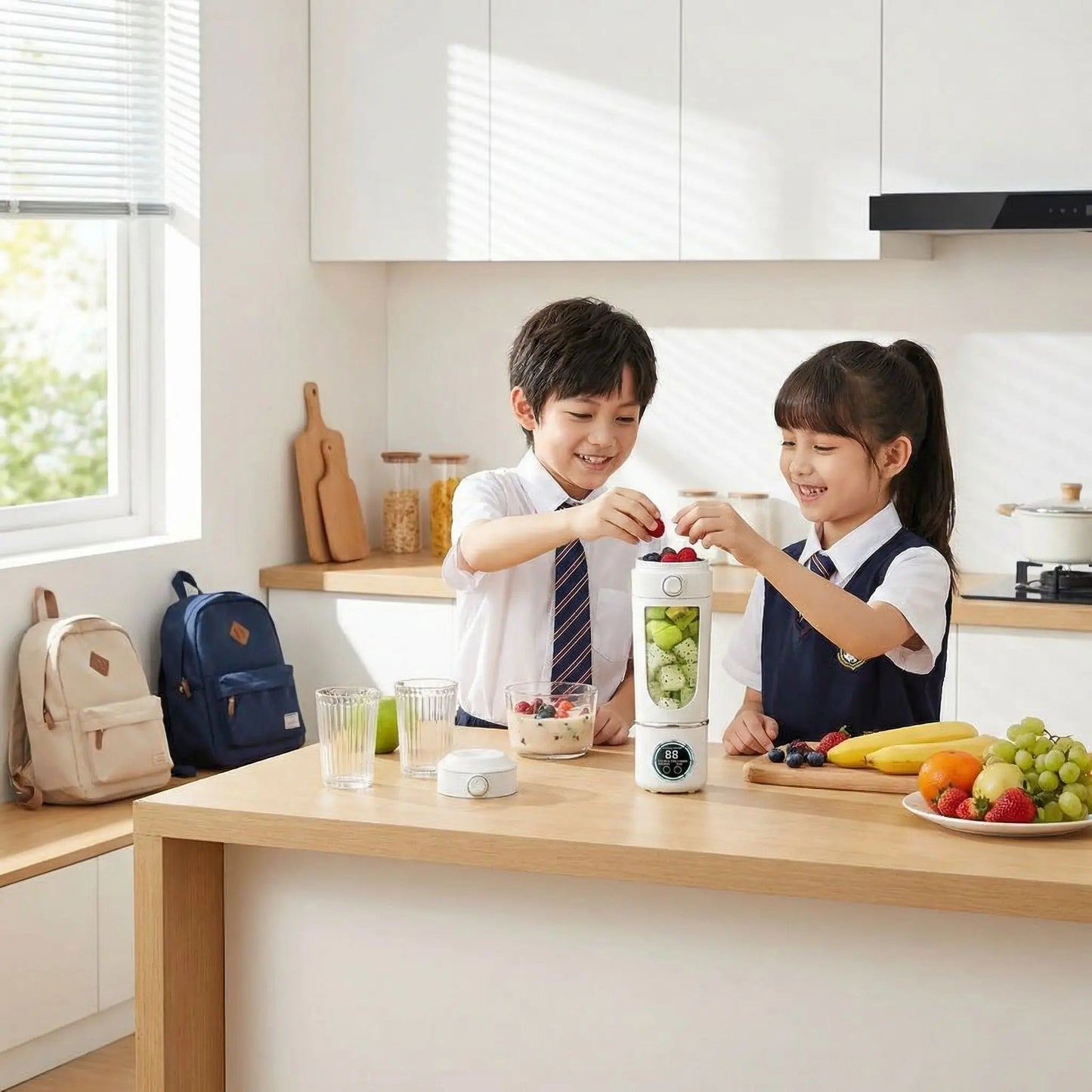 enfants utilisant blender smoothie