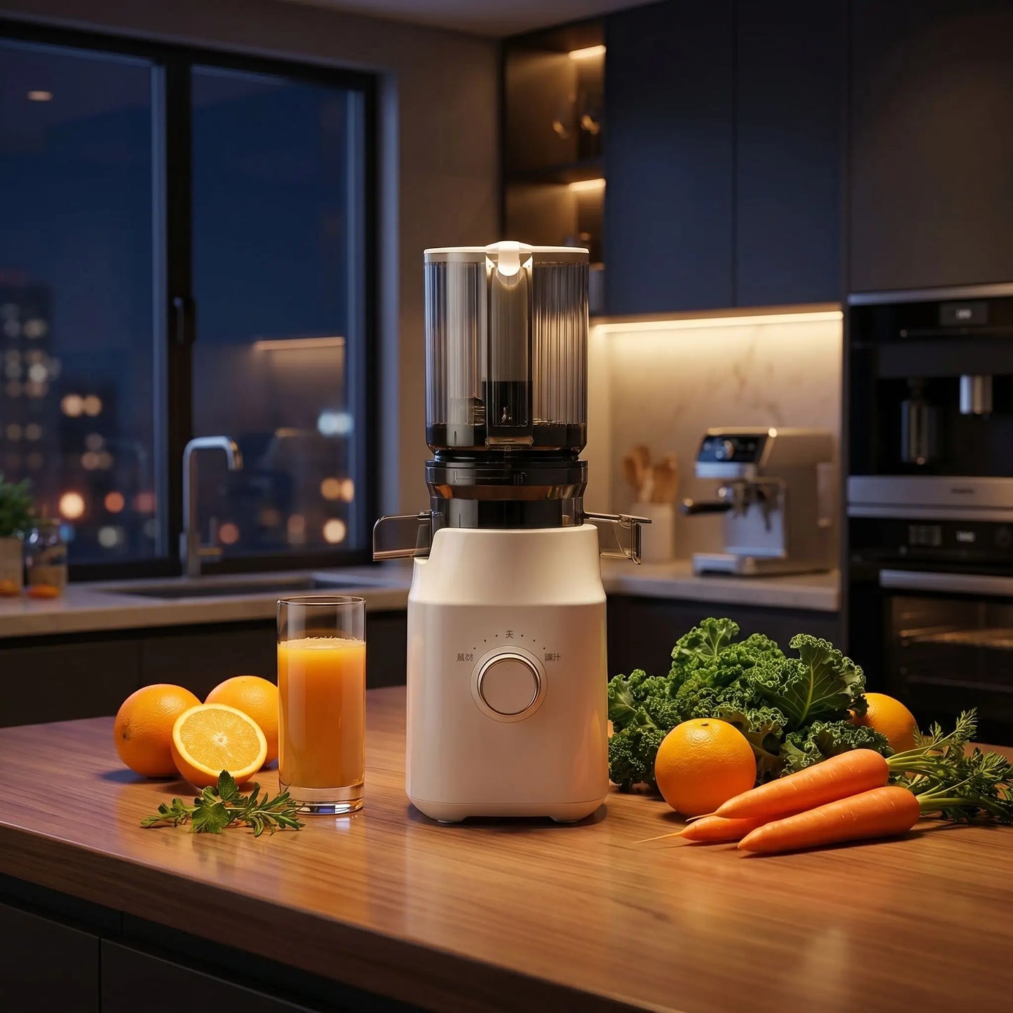 extracteur de jus sur table avec legumes