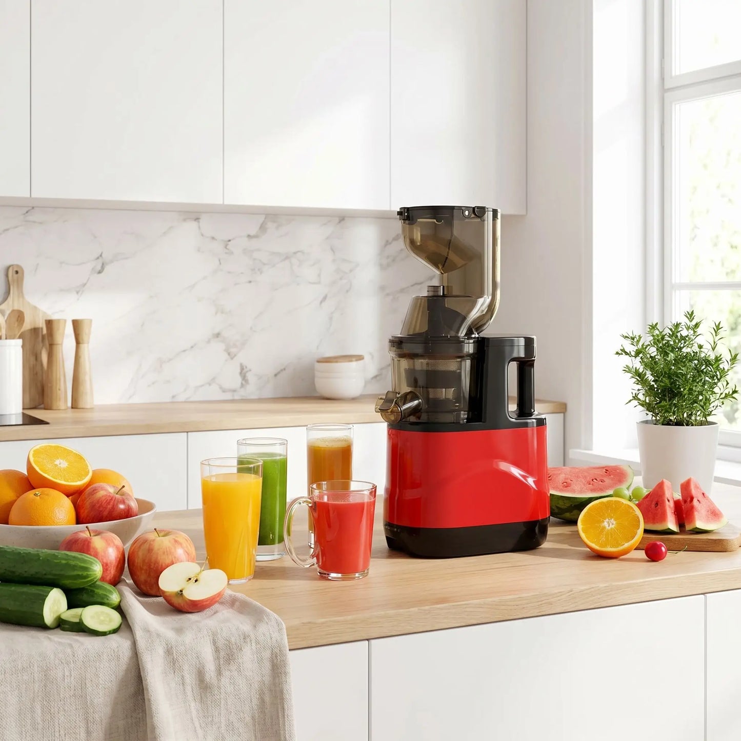 extracteur de jus sur table avec verres de jus