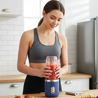femme sportive utilise mini mixeur