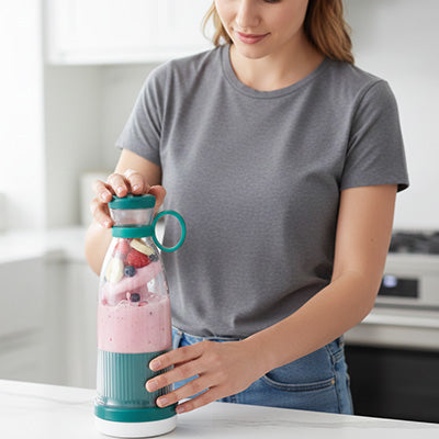 femme utilise mixeur portable