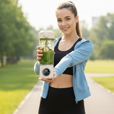 fille tenant blender smoothie