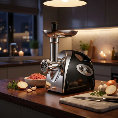 hachoir a viande electrique sur table devant fenetre