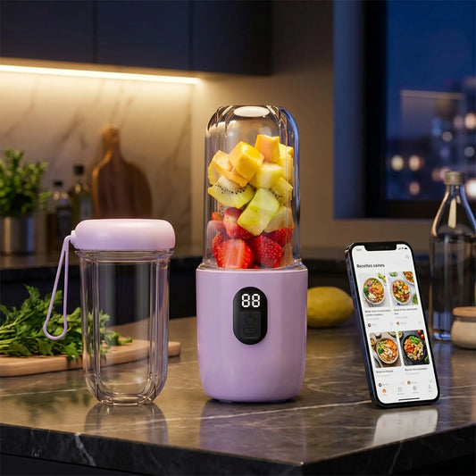 mixeur portable sur table avec telephone