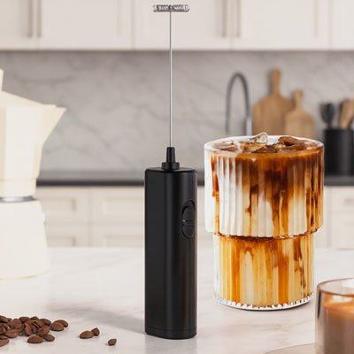 Mousseur à lait avec un verre de café