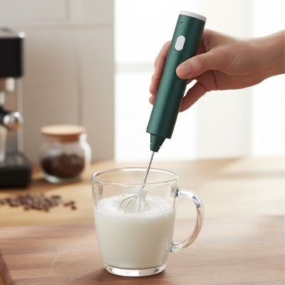 Mousseur à lait mélangeant du lait dans un verre
