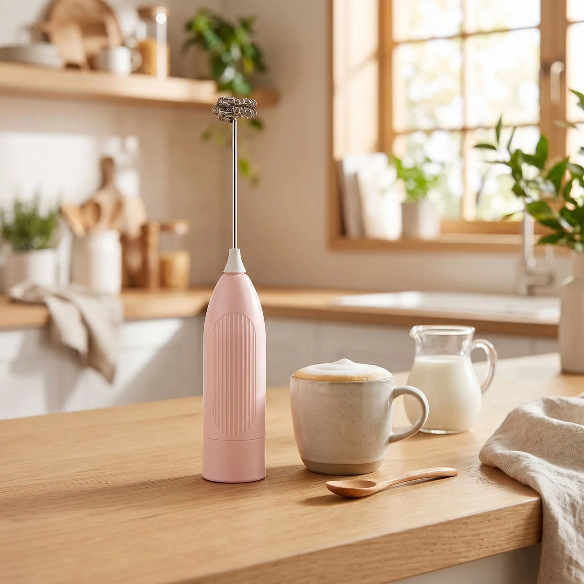 mousseur à lait sur la table avec café
