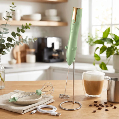 mousseur à lait sur la table avec du café